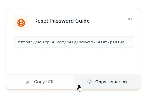 Link card showing Copy URL and Copy Hyperlink buttons