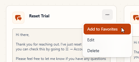 An item’s menu with the Add to Favorites option