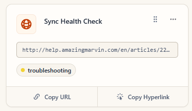 A link with the Copy URL and Copy Hyperlink buttons