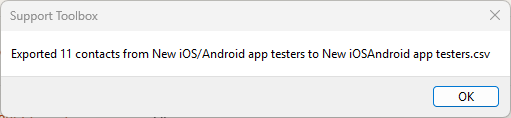 The message confirming how many contacts were exported and the file name