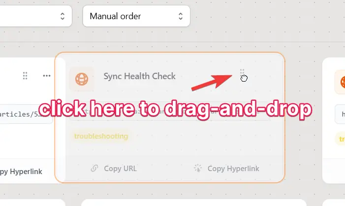 Drag handles displayed next to items in manual order