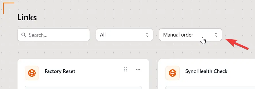 The order dropdown menu with Manual selected